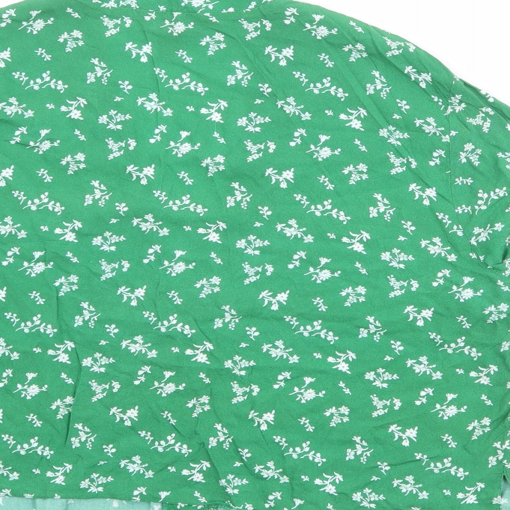 New Look Womens Green Floral Viscose Basic Button-Up Size 14 V-Neck