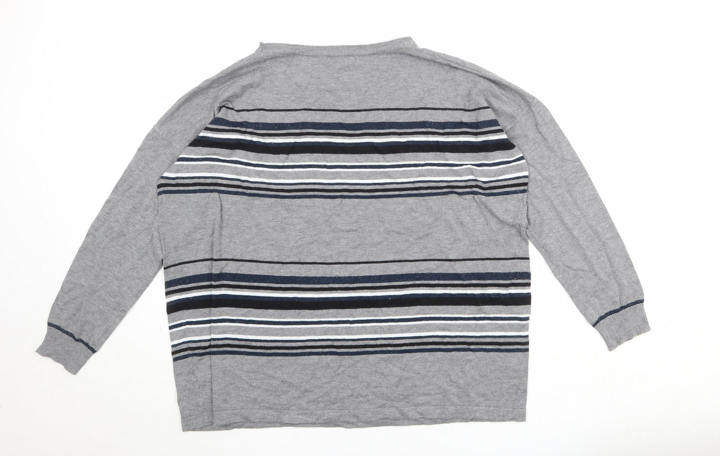 Oliver Bonas Womens Grey Round Neck Striped Viscose Pullover Jumper Size 14