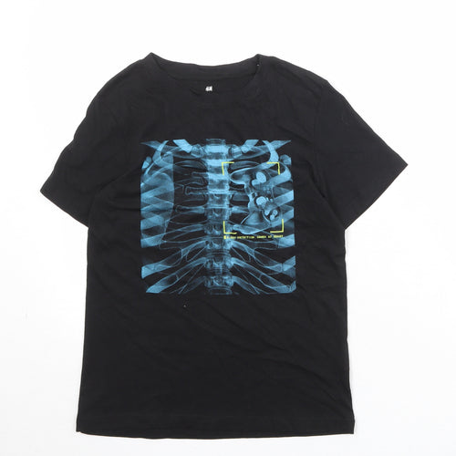 H&M Boys Black 100% Cotton Basic T-Shirt Size 8-9 Years Round Neck Pullover - X-Ray
