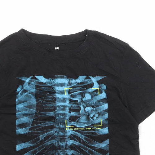 H&M Boys Black 100% Cotton Basic T-Shirt Size 8-9 Years Round Neck Pullover - X-Ray