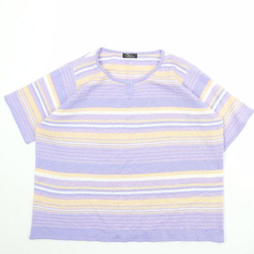 Bonmarché Womens Purple Round Neck Striped Acrylic Pullover Jumper Size XL
