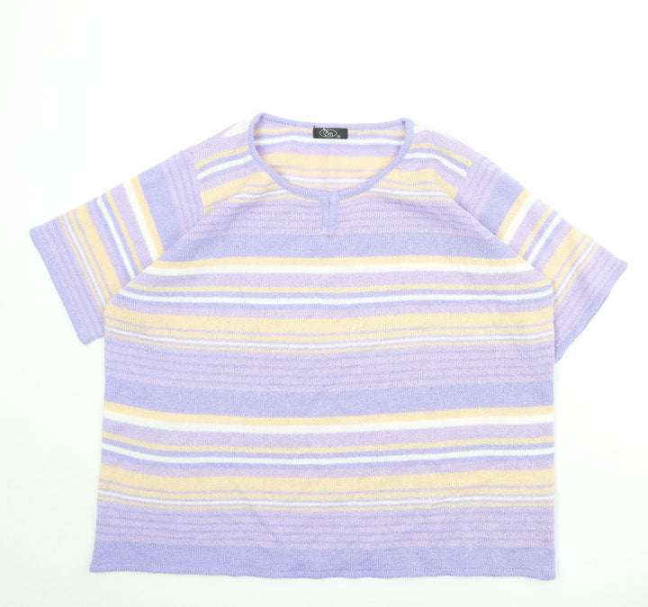 Bonmarché Womens Purple Round Neck Striped Acrylic Pullover Jumper Size XL