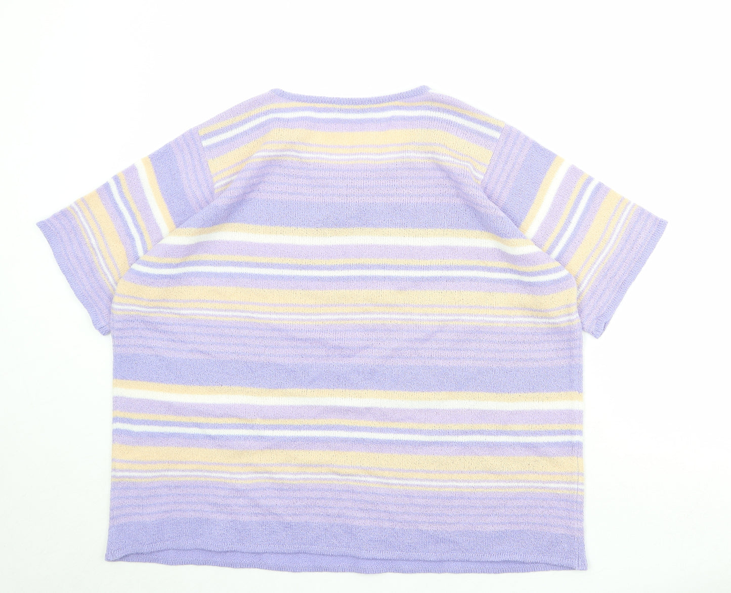 Bonmarché Womens Purple Round Neck Striped Acrylic Pullover Jumper Size XL