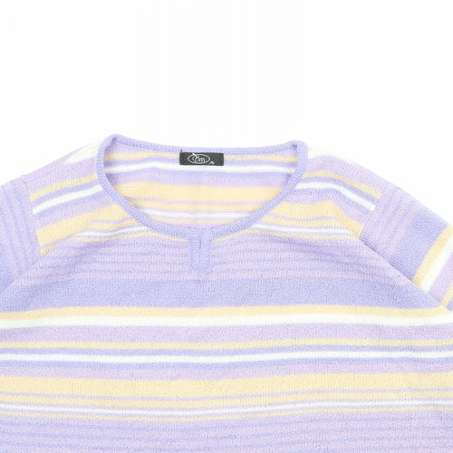 Bonmarché Womens Purple Round Neck Striped Acrylic Pullover Jumper Size XL