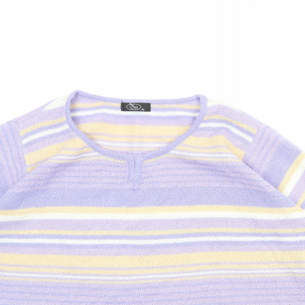 Bonmarché Womens Purple Round Neck Striped Acrylic Pullover Jumper Size XL