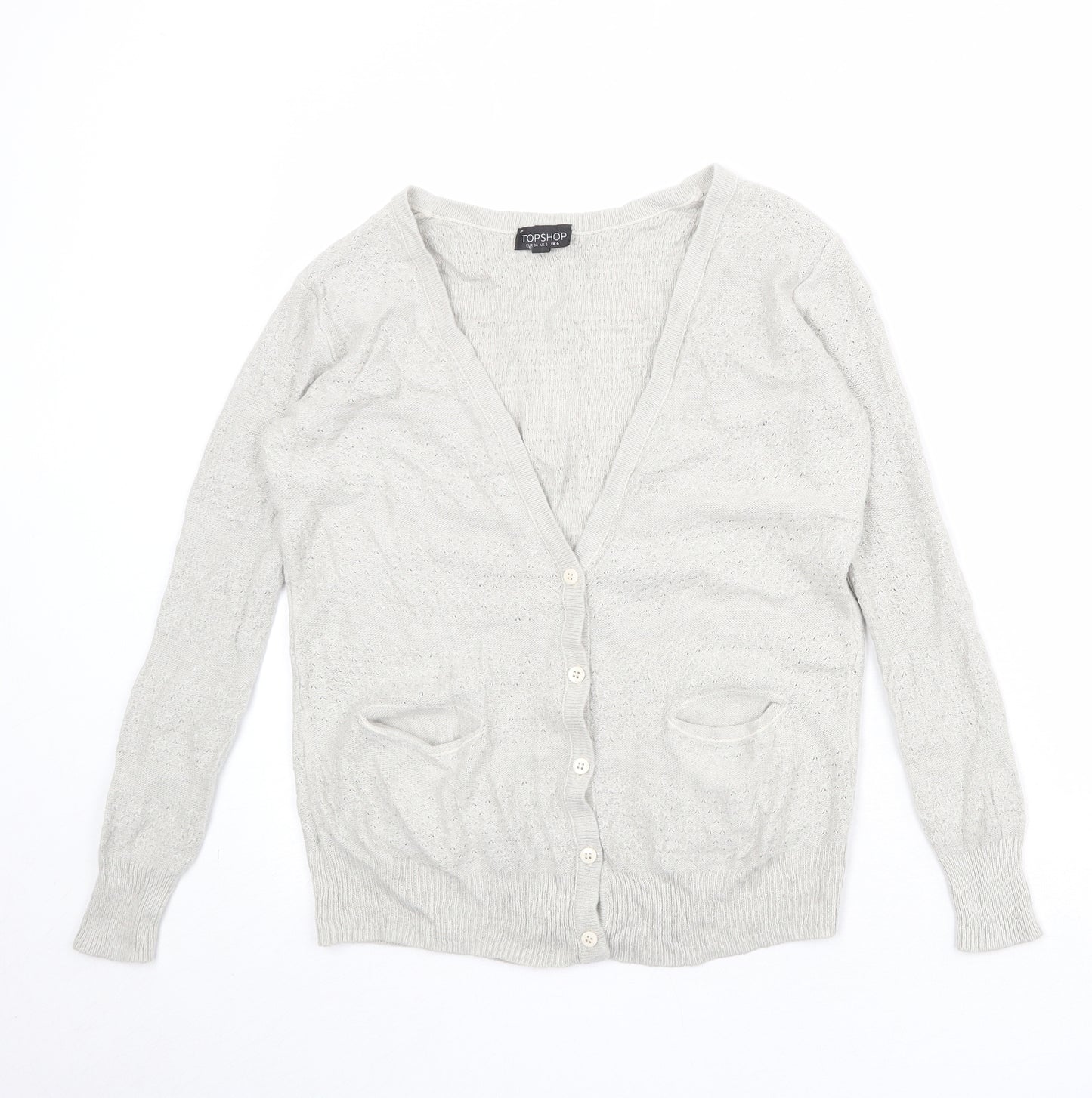 Topshop Womens Grey V-Neck Viscose Cardigan Jumper Size 6