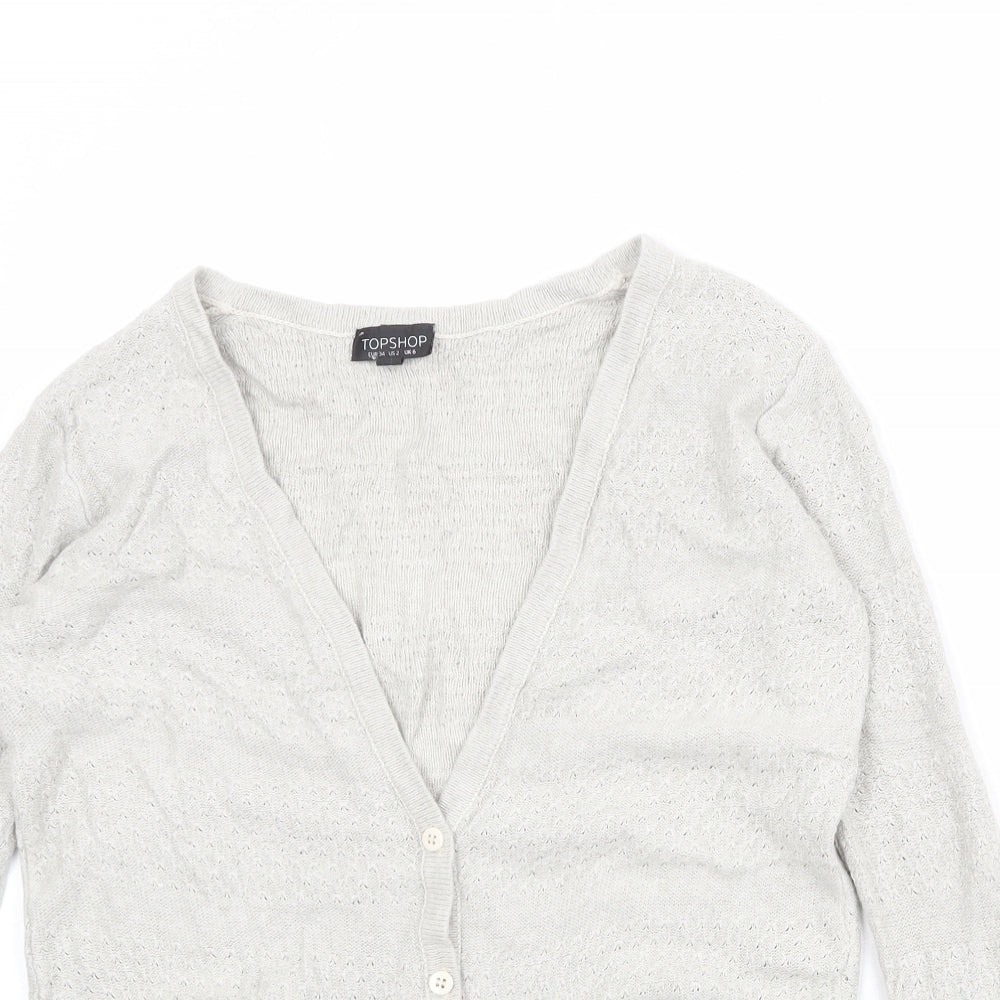 Topshop Womens Grey V-Neck Viscose Cardigan Jumper Size 6