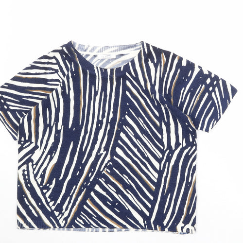 Marks and Spencer Womens Blue Round Neck Geometric Acrylic Pullover Jumper Size 14
