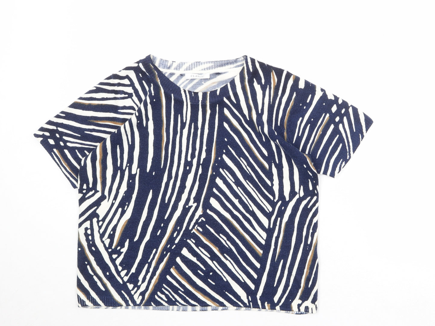 Marks and Spencer Womens Blue Round Neck Geometric Acrylic Pullover Jumper Size 14