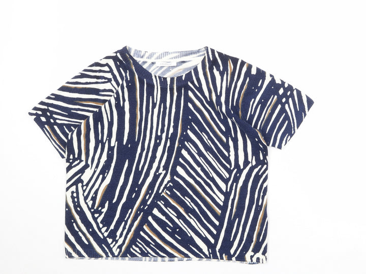 Marks and Spencer Womens Blue Round Neck Geometric Acrylic Pullover Jumper Size 14