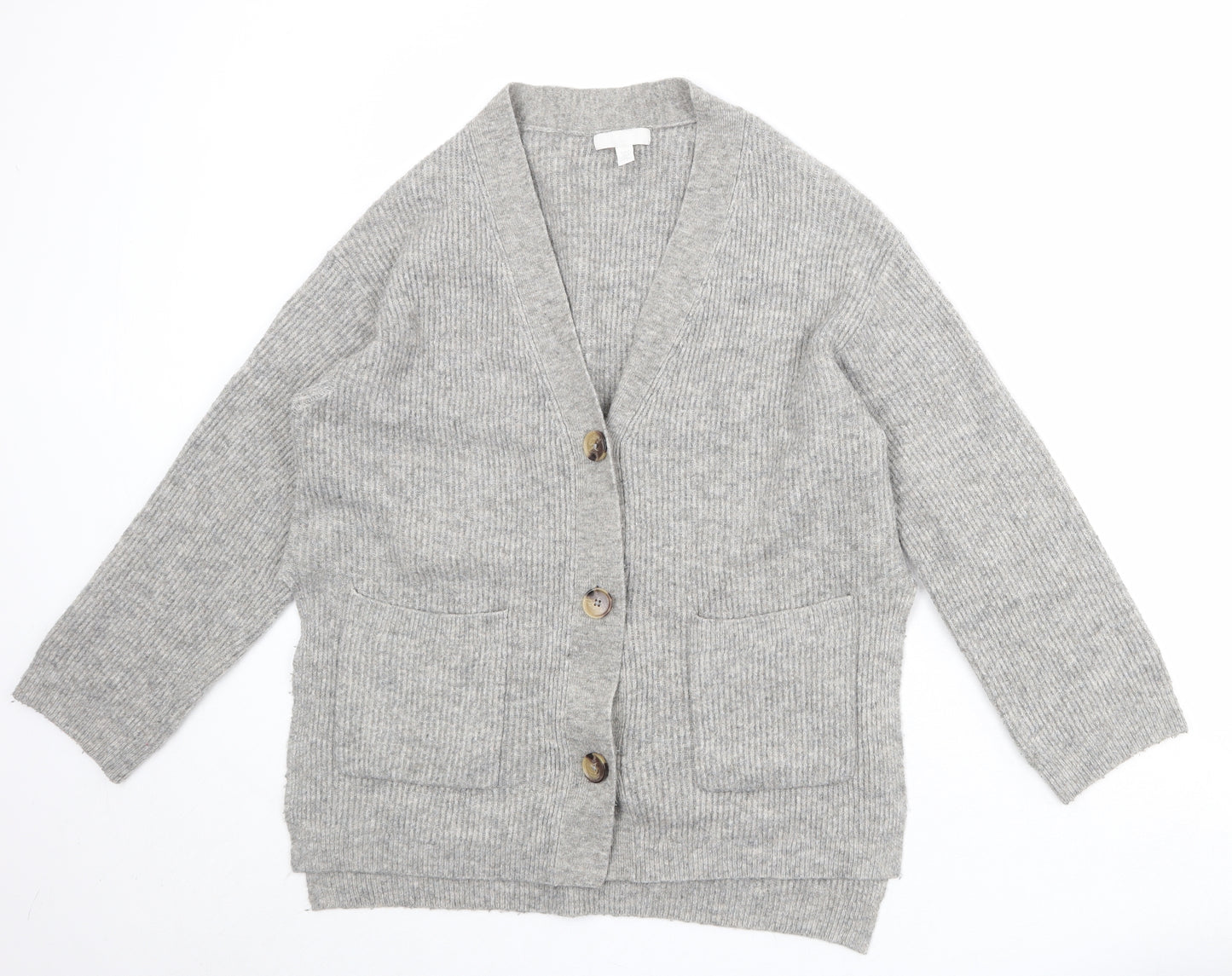 H&M Womens Grey V-Neck Polyester Cardigan Jumper Size S
