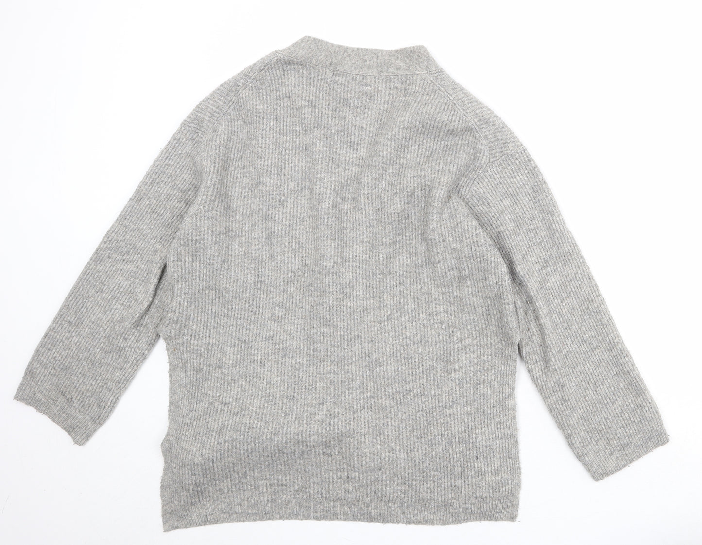 H&M Womens Grey V-Neck Polyester Cardigan Jumper Size S