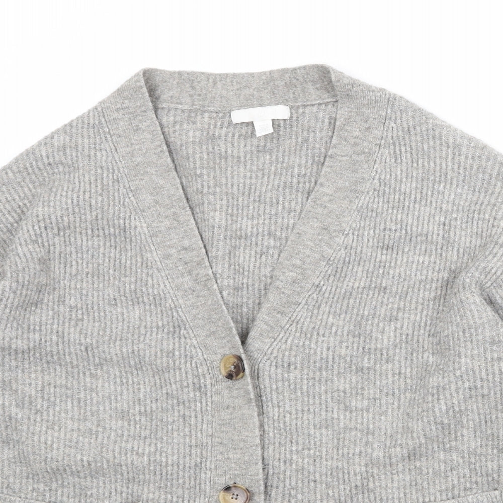 H&M Womens Grey V-Neck Polyester Cardigan Jumper Size S