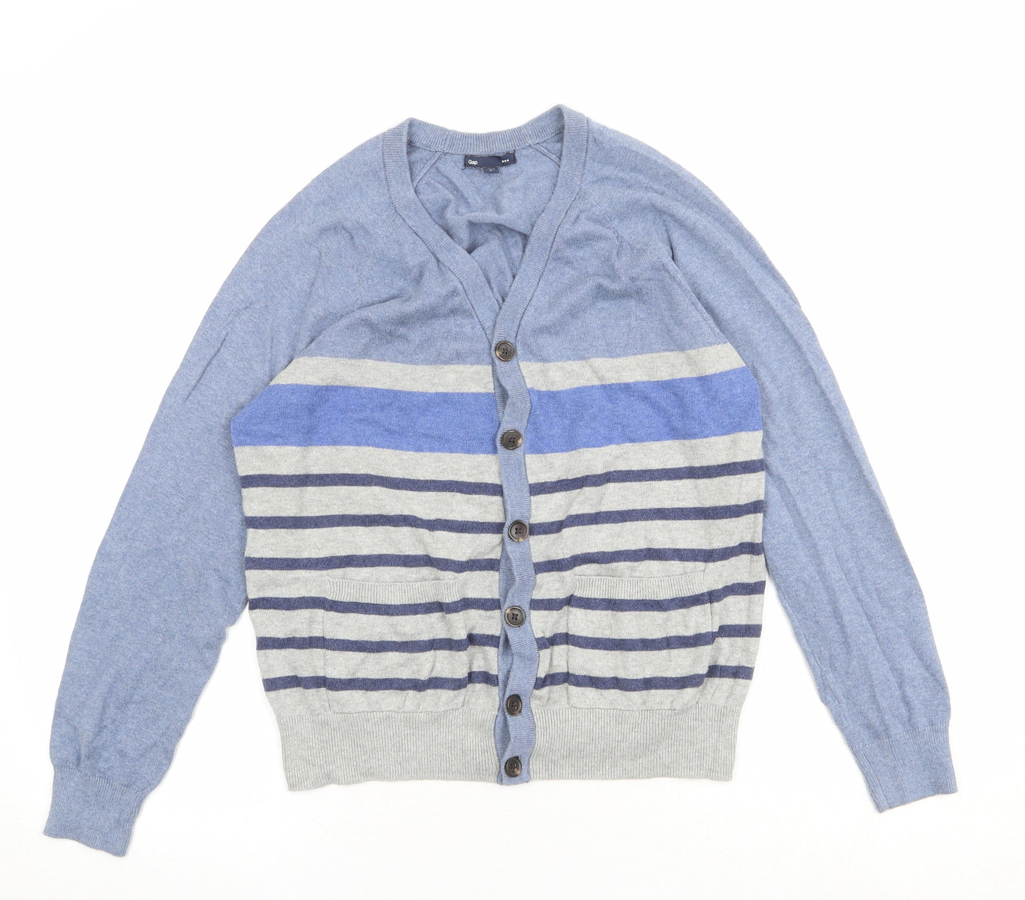 Gap Womens Blue V-Neck Striped Acrylic Cardigan Jumper Size S