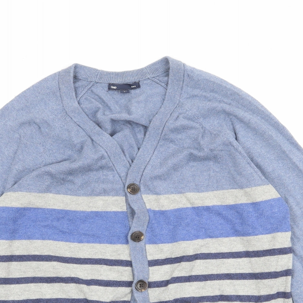 Gap Womens Blue V-Neck Striped Acrylic Cardigan Jumper Size S