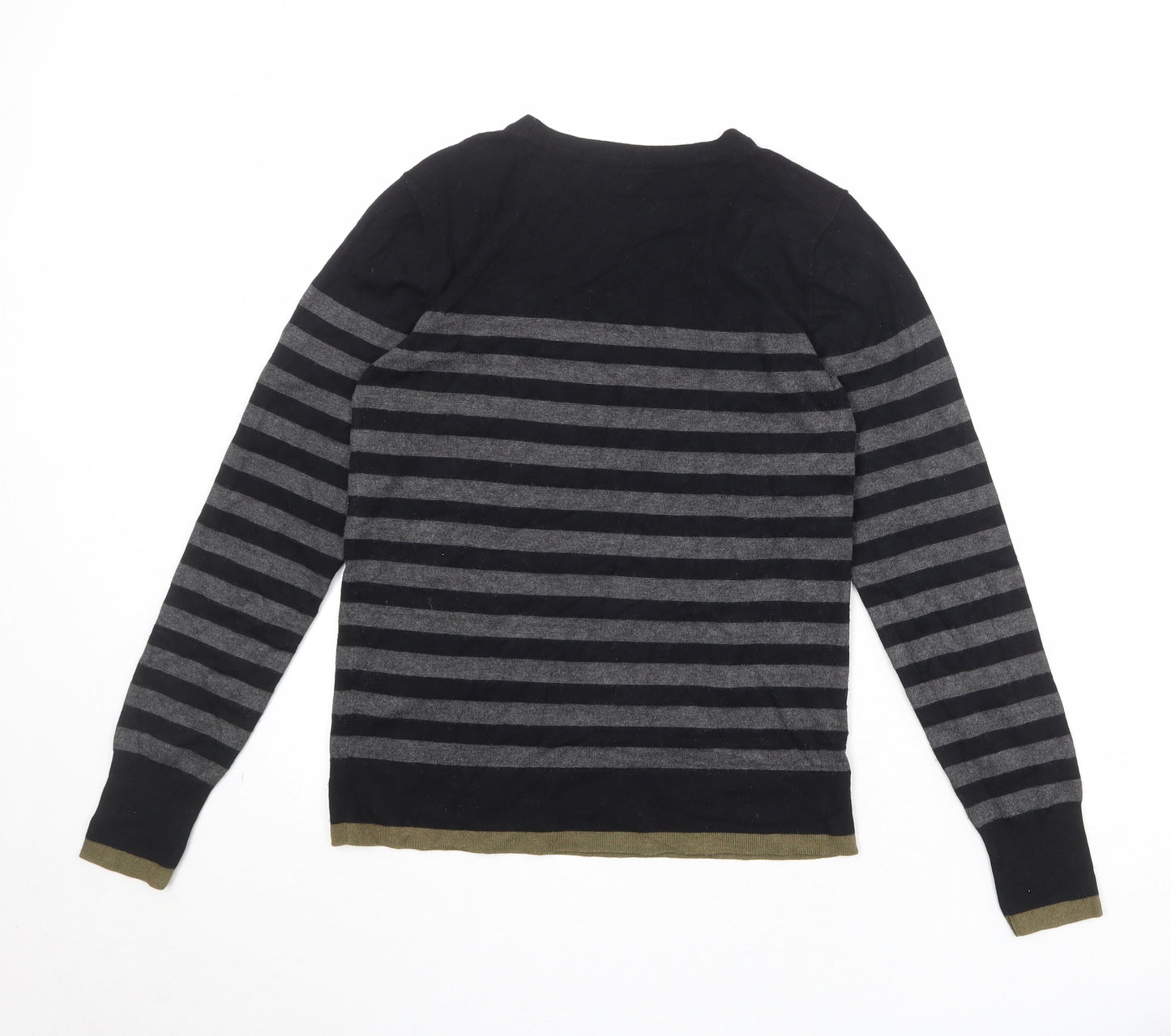 Warehouse Womens Black Round Neck Striped Viscose Pullover Jumper Size 10