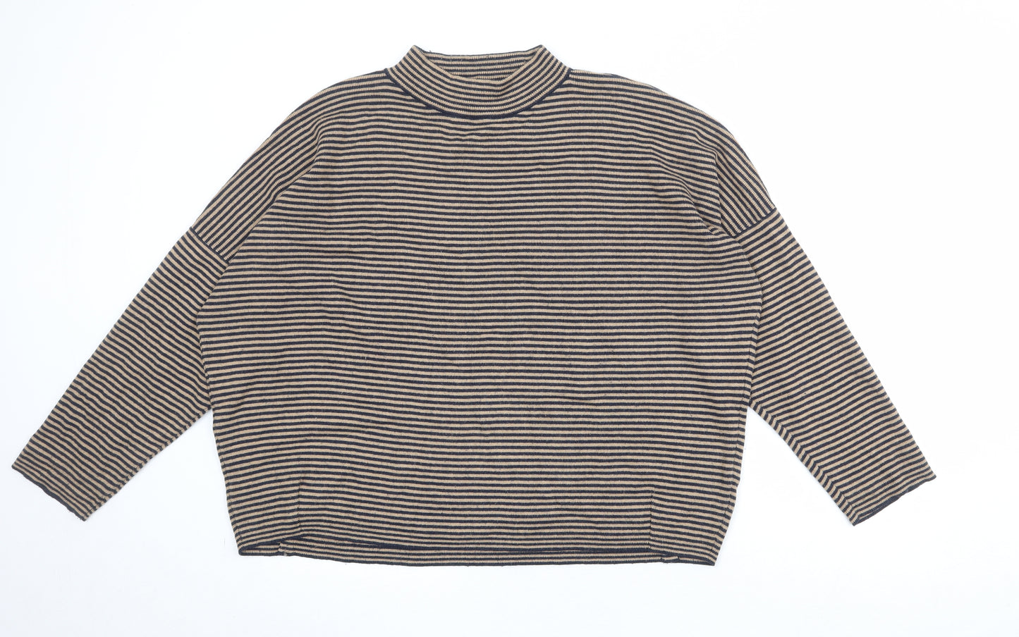 Autograph Womens Brown Mock Neck Striped Viscose Pullover Jumper Size 20