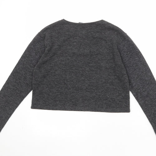 Zara Womens Grey Round Neck Acrylic Pullover Jumper Size M - Badge Detail