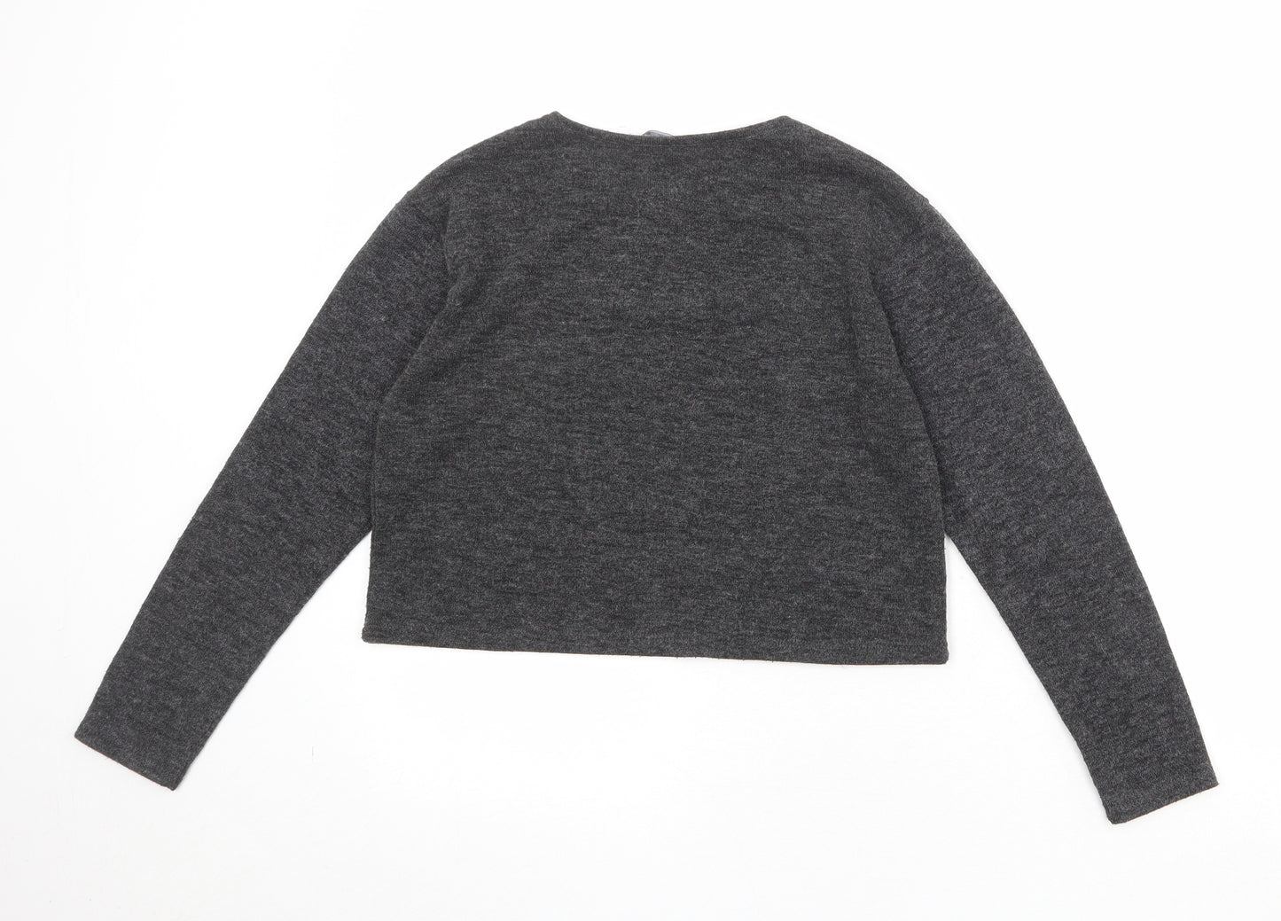 Zara Womens Grey Round Neck Acrylic Pullover Jumper Size M - Badge Detail