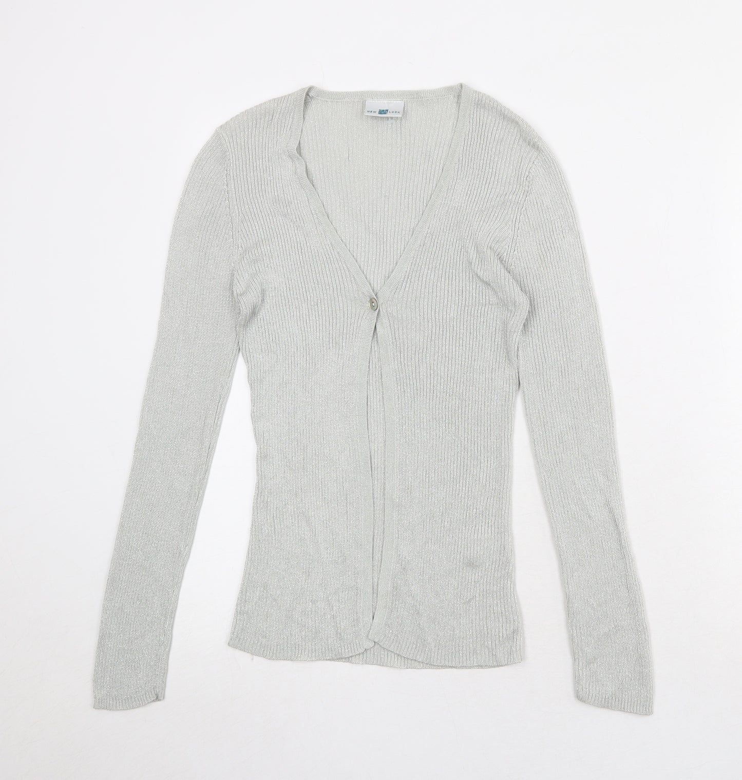 New Look Womens Silver V-Neck Viscose Cardigan Jumper Size 12