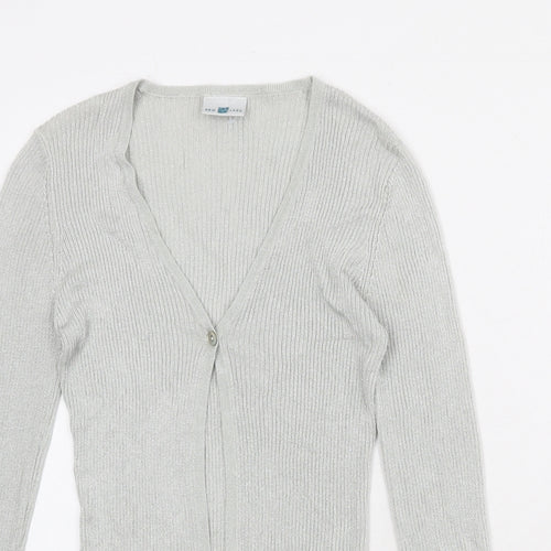 New Look Womens Silver V-Neck Viscose Cardigan Jumper Size 12
