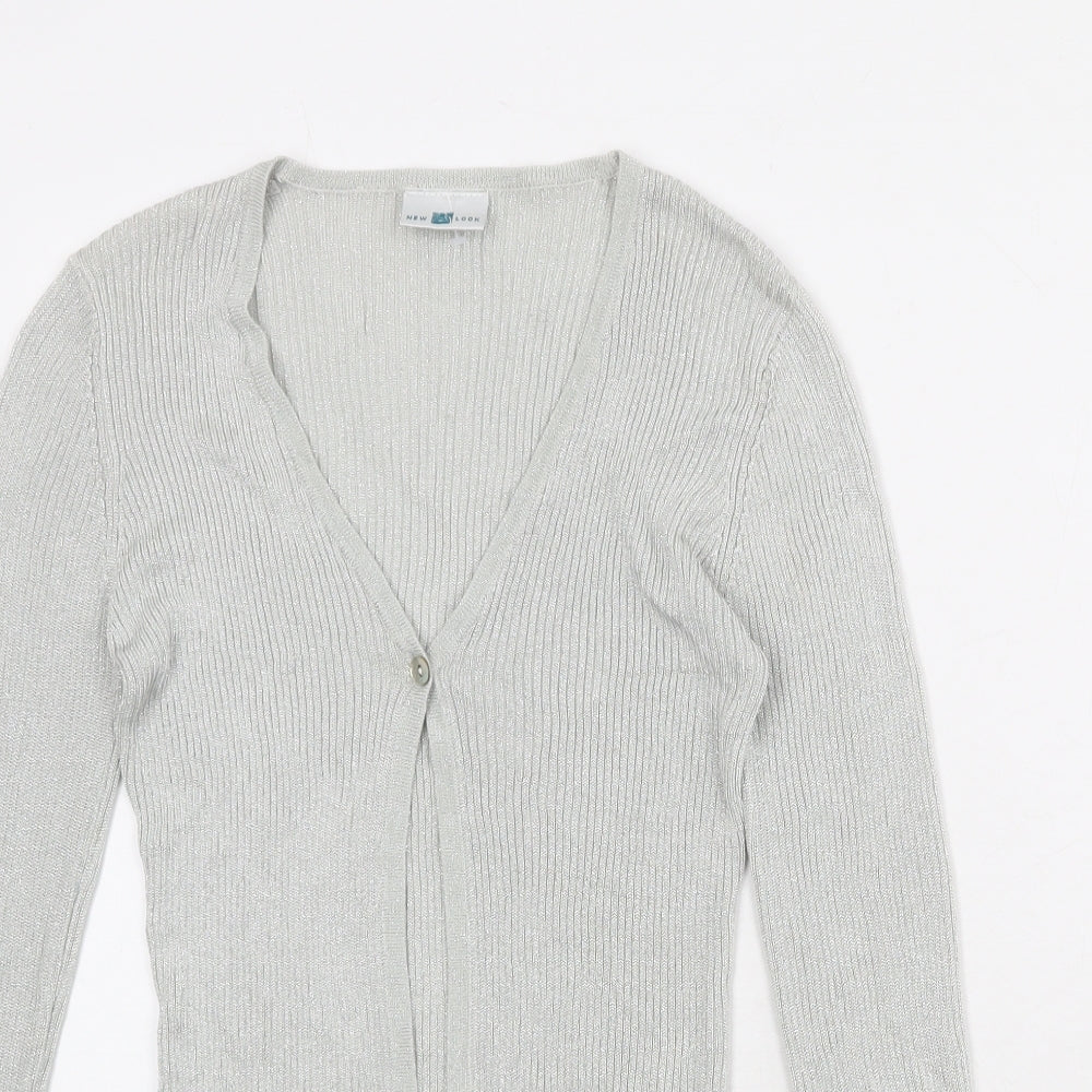 New Look Womens Silver V-Neck Viscose Cardigan Jumper Size 12