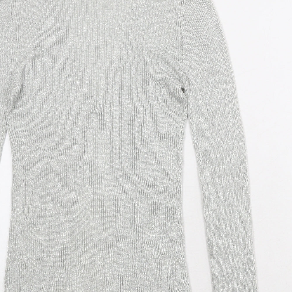 New Look Womens Silver V-Neck Viscose Cardigan Jumper Size 12