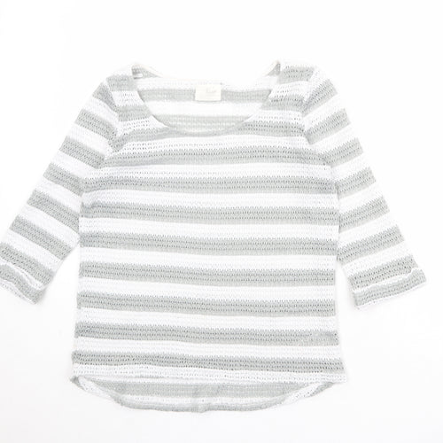 NEXT Womens White Scoop Neck Striped Polyester Pullover Jumper Size 12