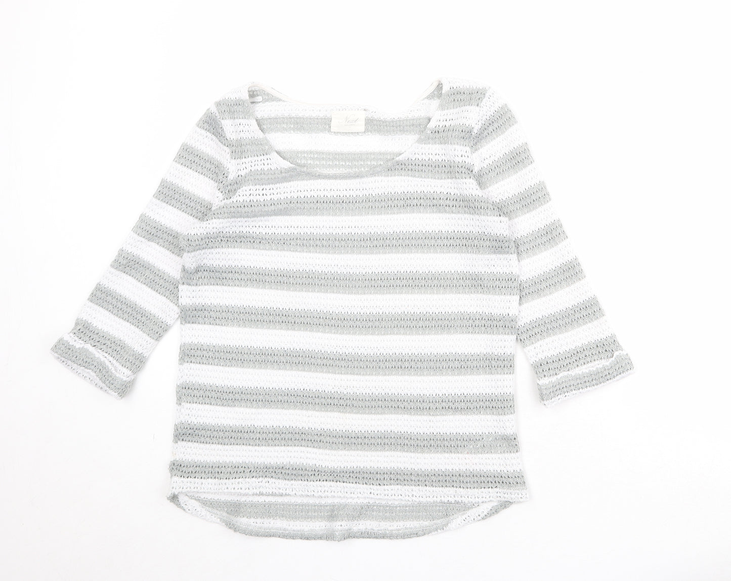 NEXT Womens White Scoop Neck Striped Polyester Pullover Jumper Size 12