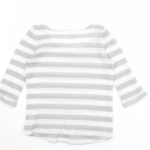 NEXT Womens White Scoop Neck Striped Polyester Pullover Jumper Size 12