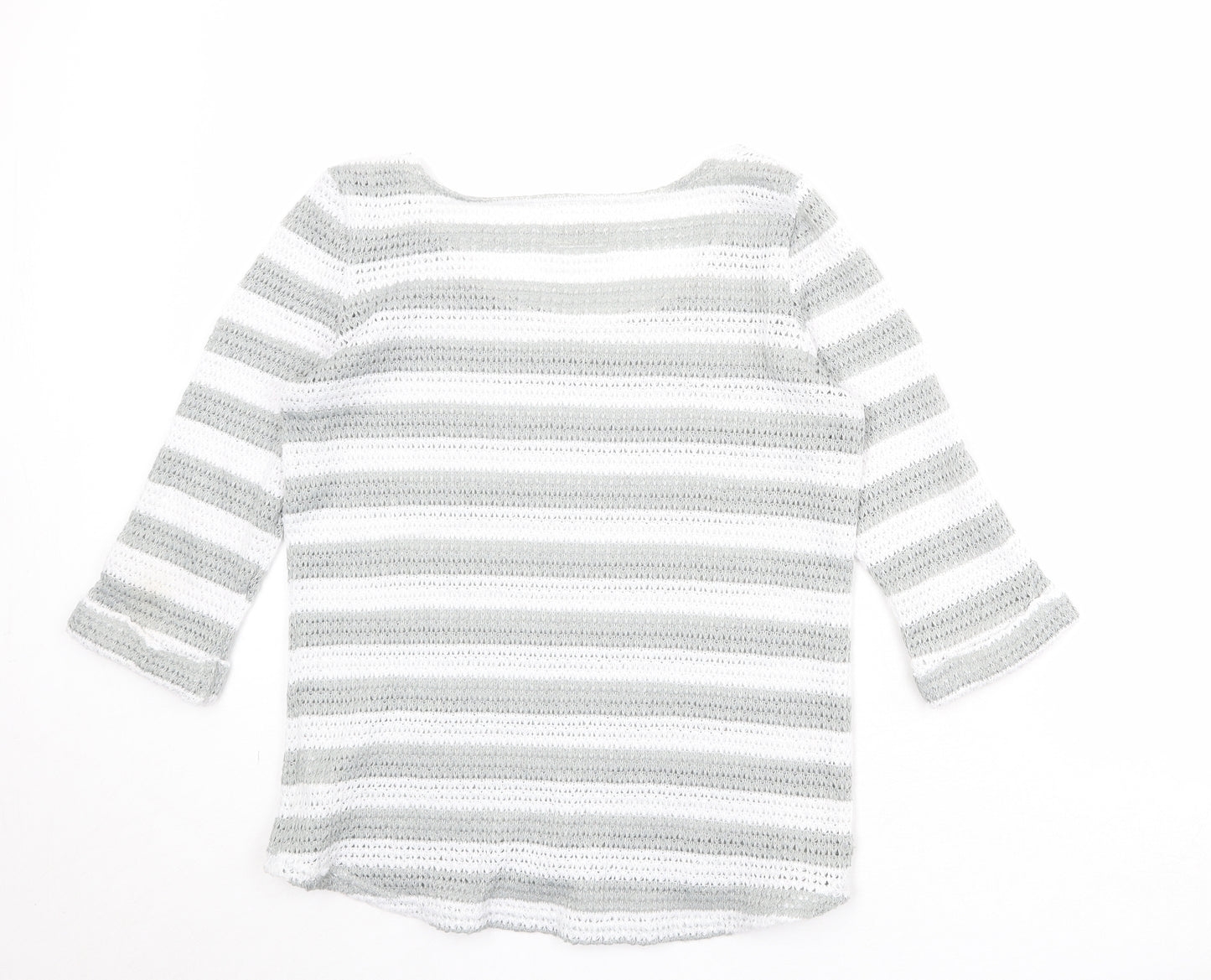 NEXT Womens White Scoop Neck Striped Polyester Pullover Jumper Size 12