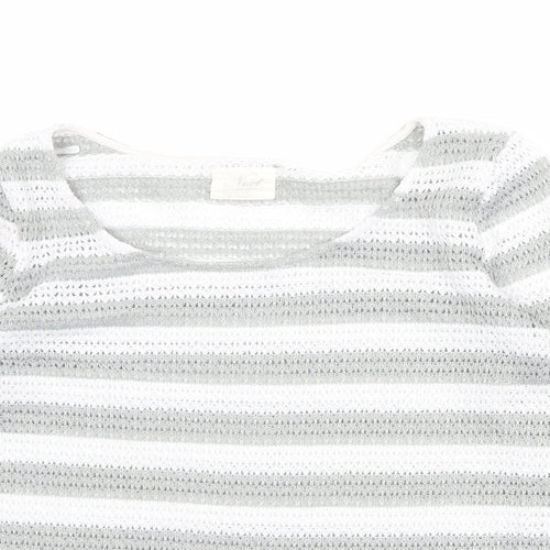 NEXT Womens White Scoop Neck Striped Polyester Pullover Jumper Size 12