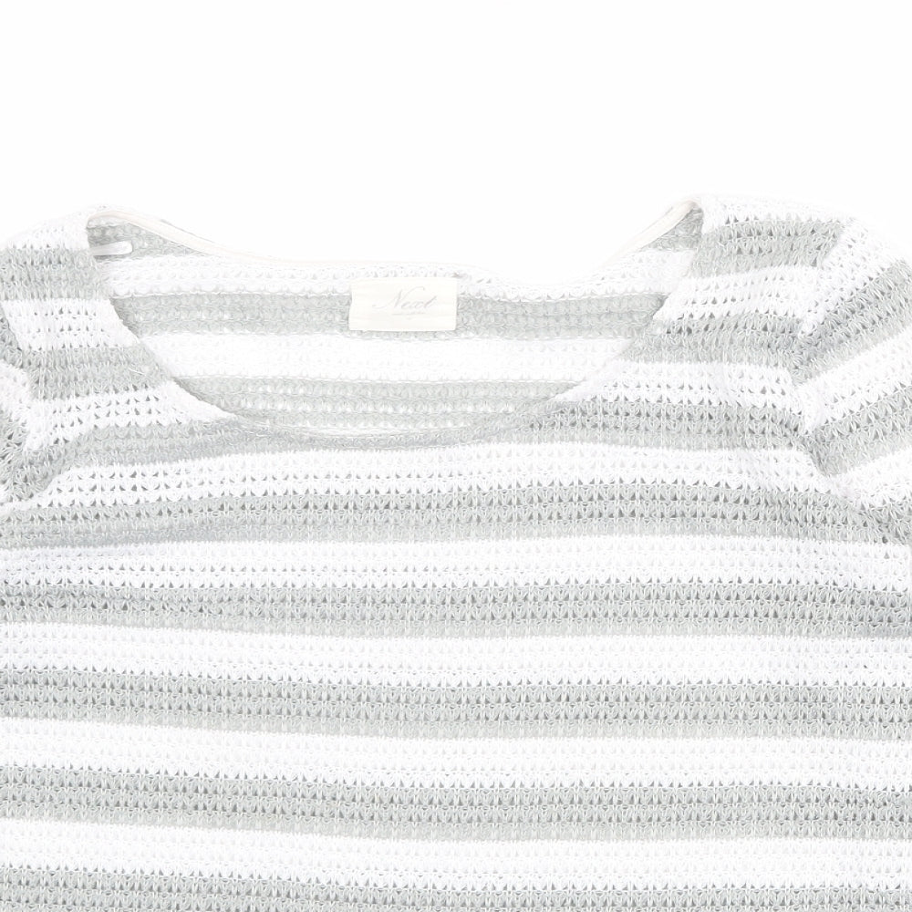 NEXT Womens White Scoop Neck Striped Polyester Pullover Jumper Size 12