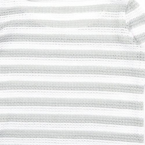 NEXT Womens White Scoop Neck Striped Polyester Pullover Jumper Size 12