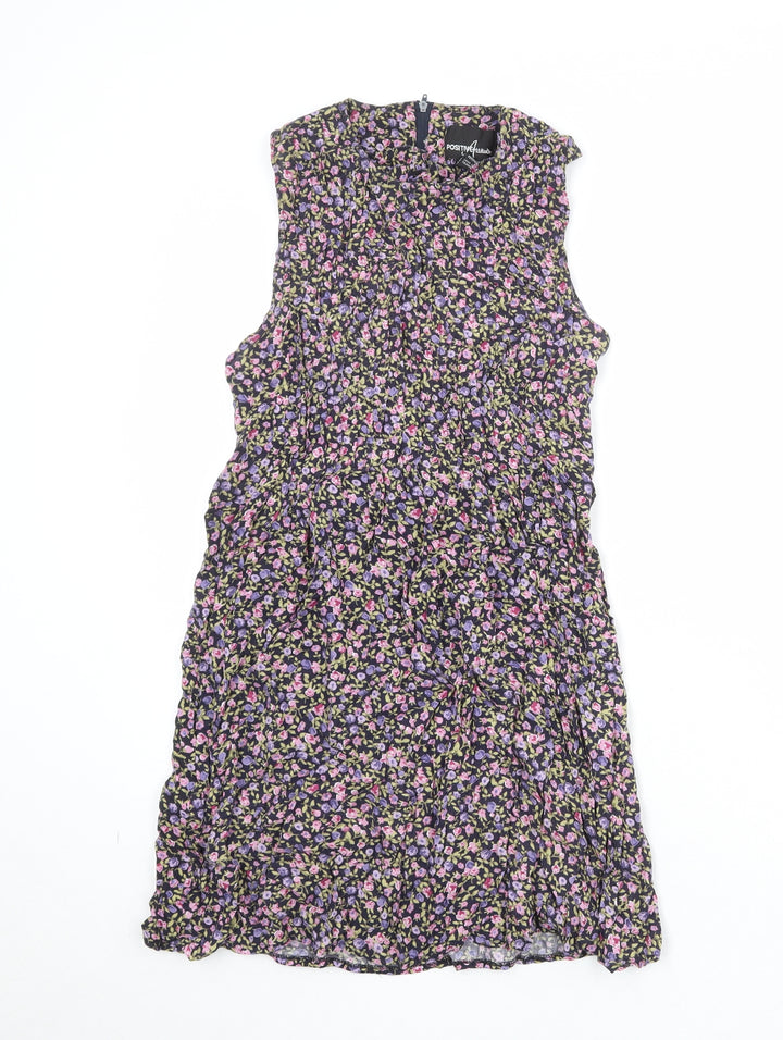 Positive Attitude Womens Multicoloured Floral Rayon A-Line Size 8 Round Neck Zip