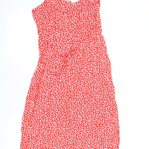New Look Womens Red Floral Viscose Slip Dress Size 14 V-Neck Pullover