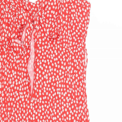 New Look Womens Red Floral Viscose Slip Dress Size 14 V-Neck Pullover