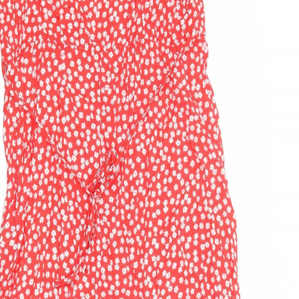 New Look Womens Red Floral Viscose Slip Dress Size 14 V-Neck Pullover