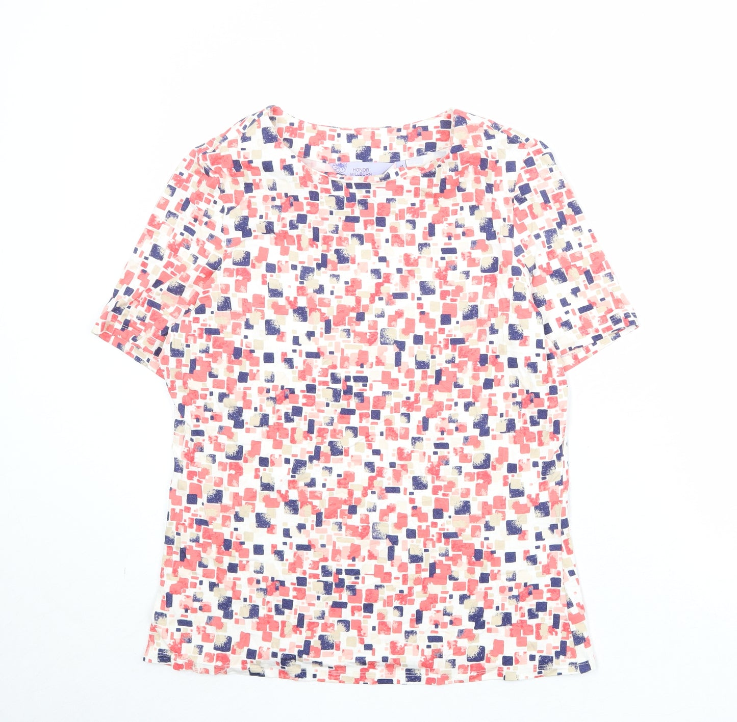 EWM Womens Multicoloured Geometric Viscose Basic T-Shirt Size 14 Round Neck