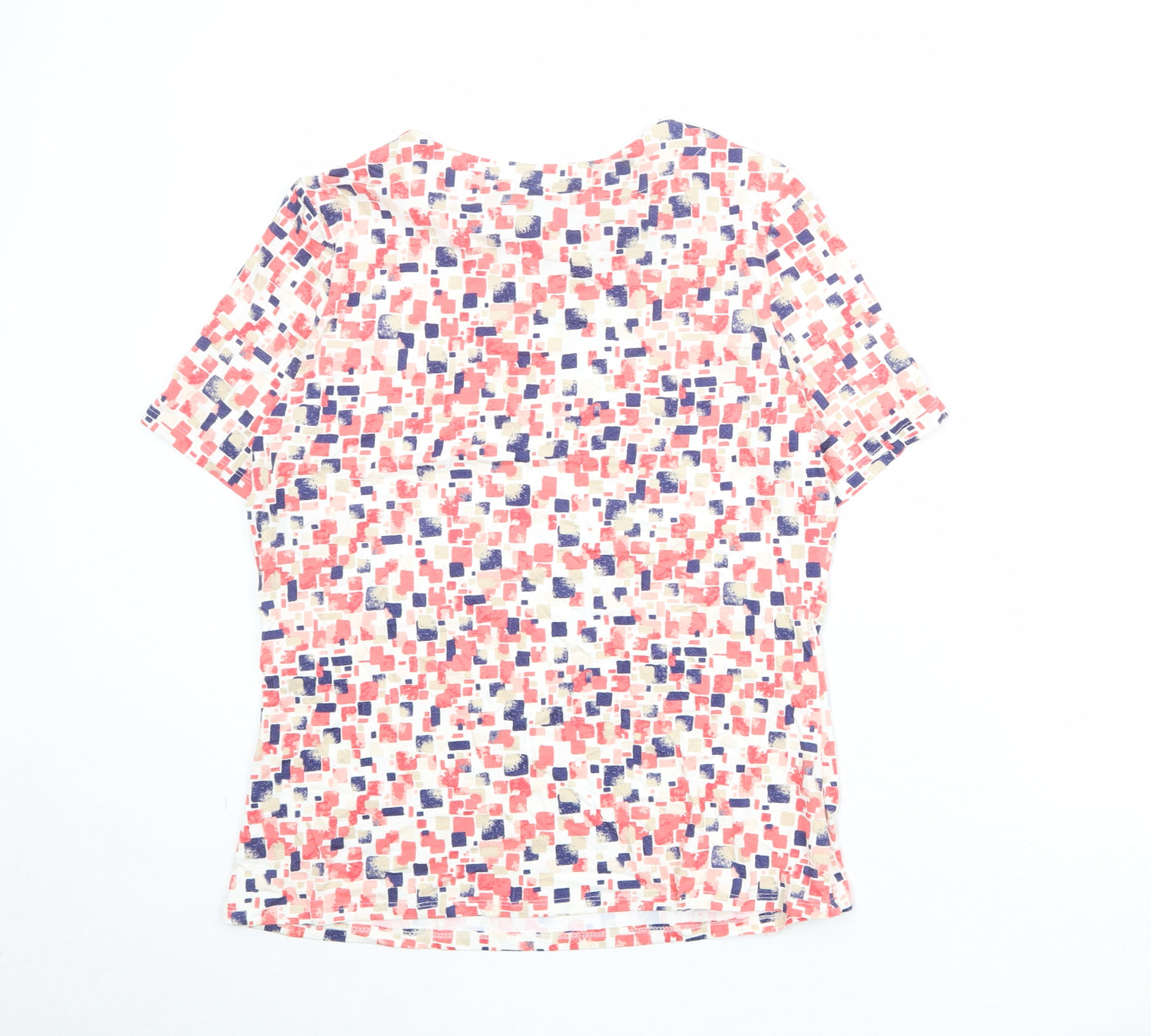 EWM Womens Multicoloured Geometric Viscose Basic T-Shirt Size 14 Round Neck