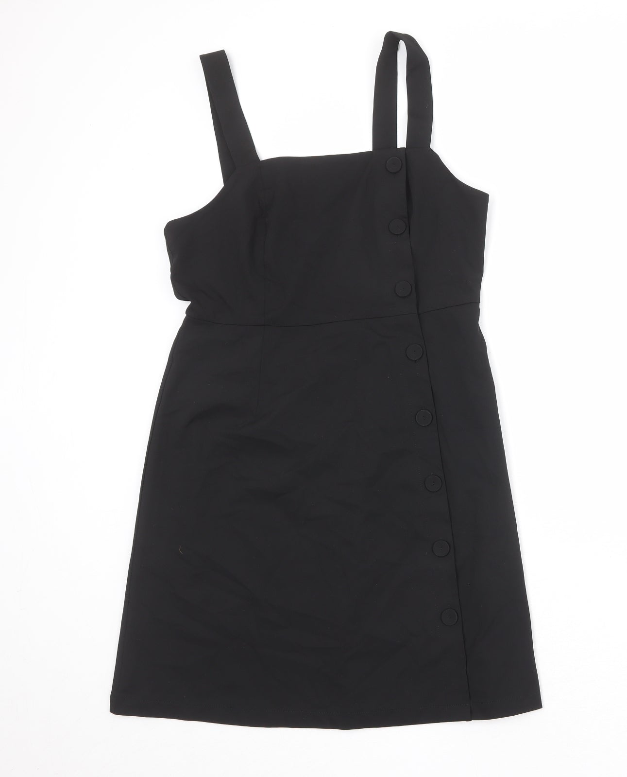 Urban Revivo Womens Black Polyester Pinafore/Dungaree Dress Size 12 Square Neck Zip