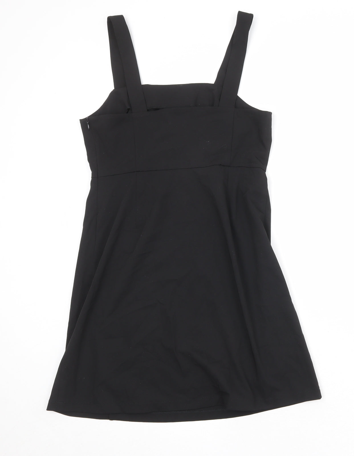 Urban Revivo Womens Black Polyester Pinafore/Dungaree Dress Size 12 Square Neck Zip