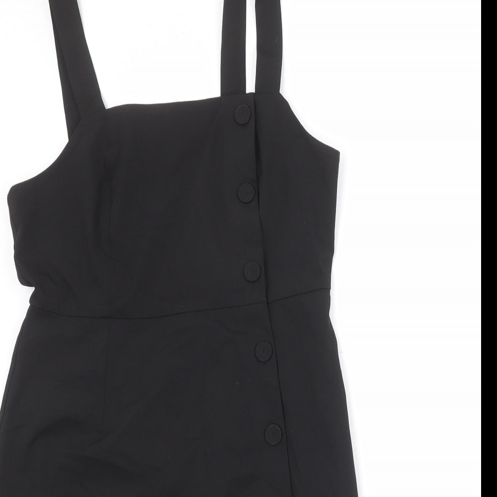 Urban Revivo Womens Black Polyester Pinafore/Dungaree Dress Size 12 Square Neck Zip