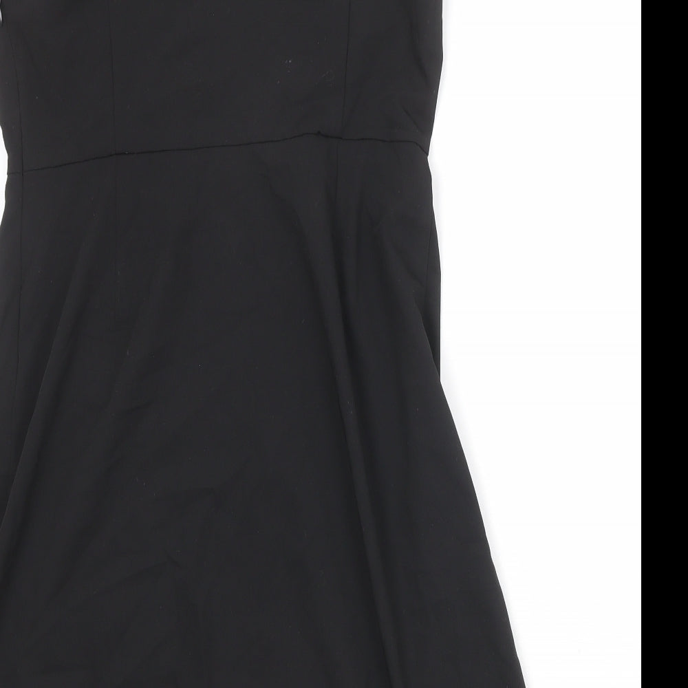 Urban Revivo Womens Black Polyester Pinafore/Dungaree Dress Size 12 Square Neck Zip