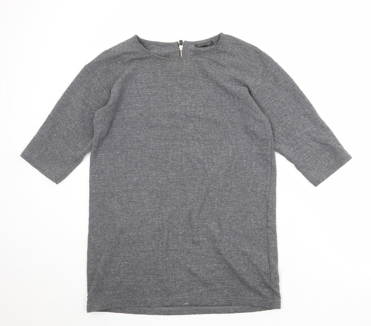 Topshop Womens Grey Polyester Basic T-Shirt Size 10 Round Neck