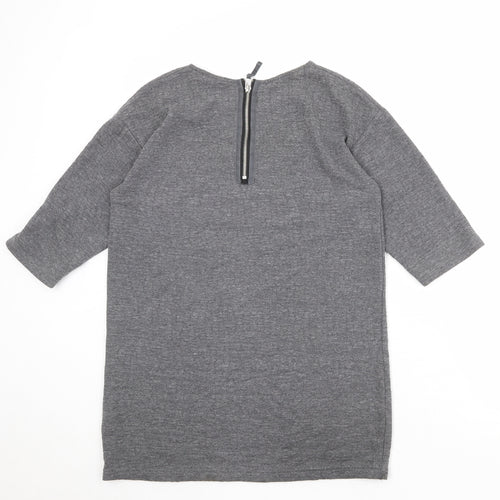 Topshop Womens Grey Polyester Basic T-Shirt Size 10 Round Neck