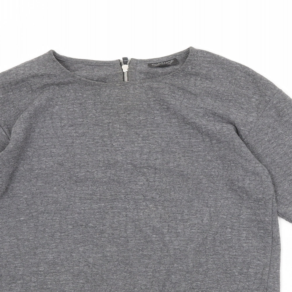 Topshop Womens Grey Polyester Basic T-Shirt Size 10 Round Neck