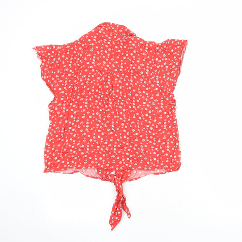 Oasis Womens Red Floral Viscose Basic Button-Up Size 16 Collared - Knot Front