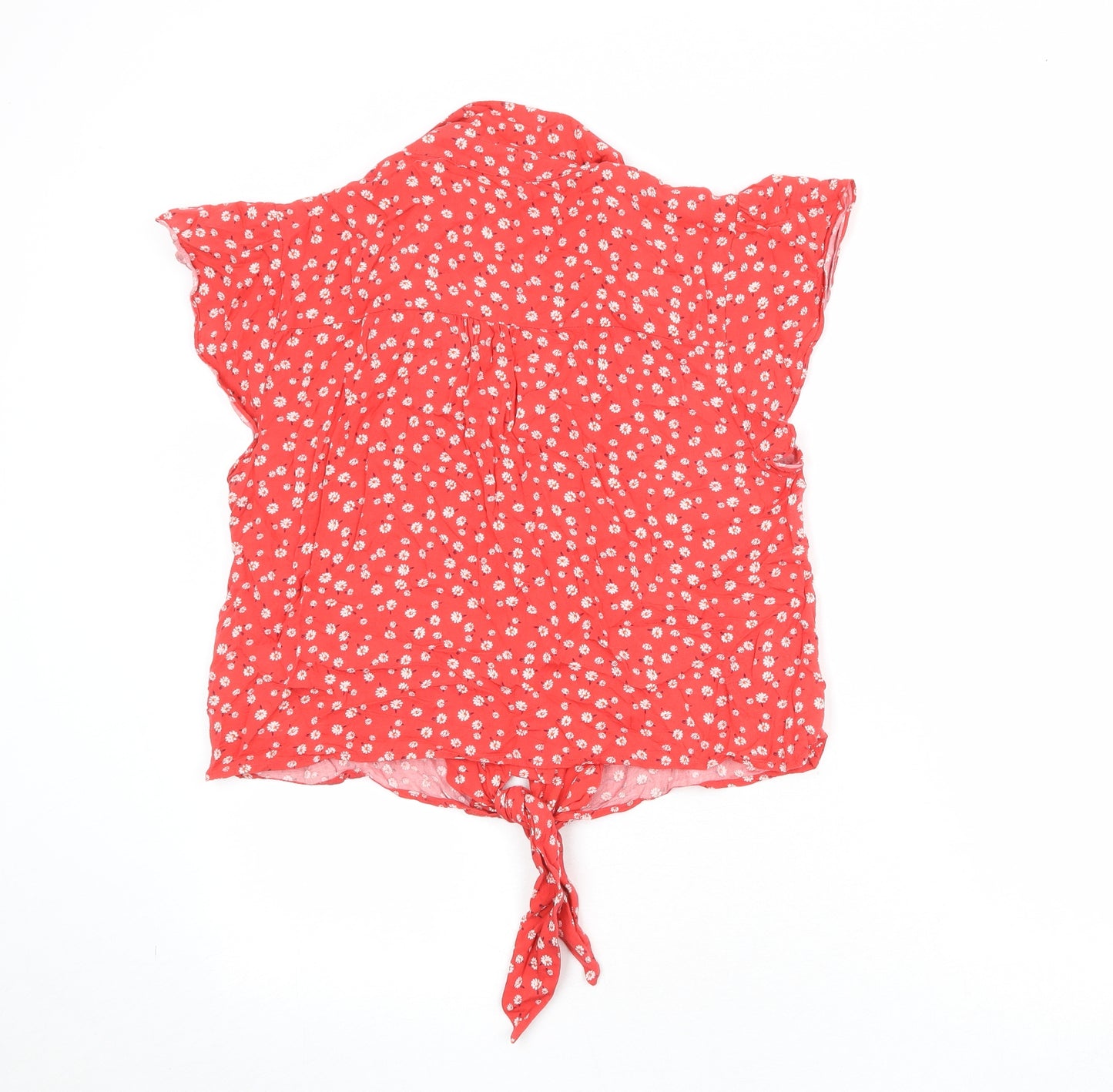 Oasis Womens Red Floral Viscose Basic Button-Up Size 16 Collared - Knot Front