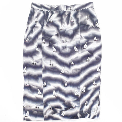 Oasis Womens Blue Striped Cotton Straight & Pencil Skirt Size 12 Zip - Boat Pattern